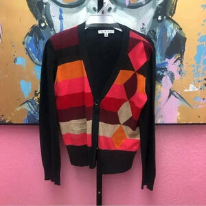 CAbi Style #171 Womens Argyle Front Pocket Long Sleeve Button Front Cardigan